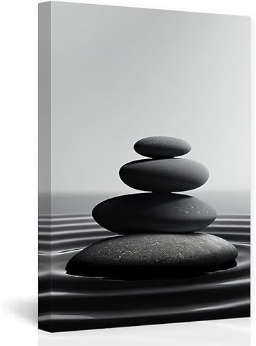 DOARTDO Lienzo de piedra zen para pared, diseño de piedras de spa en blanco y negro, marco moderno de meditación espiritual, decoración de baño