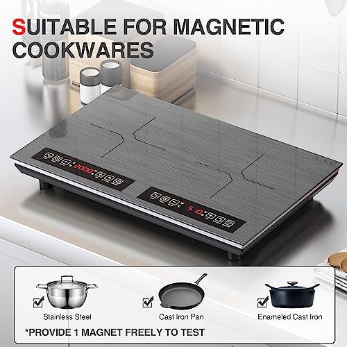 Image of Double Induction Cooktop 110v-120v, 2 Burner Electric Cooktop 24 inch 4000W Induction Stove Top, Hot Plate LED Touch Screen, 9 Temperature, Safety Lock