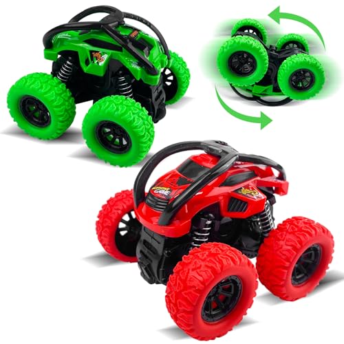 Rseuphiee 2 peças Monster Truck, brinquedos para crianças, carros de corrida com rotação de 360 graus, camião todo-o-terreno, carros para crianças presentes para crianças a partir de 3 anos