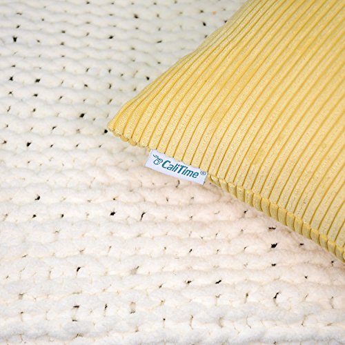 Calitime Pack Of 2 Cozy Pillow Covers Cases For Couch Bed Sofa Ultra Soft Corduroy Striped Both Sides 12 X 20 Inches Bright Yellow #TOP6