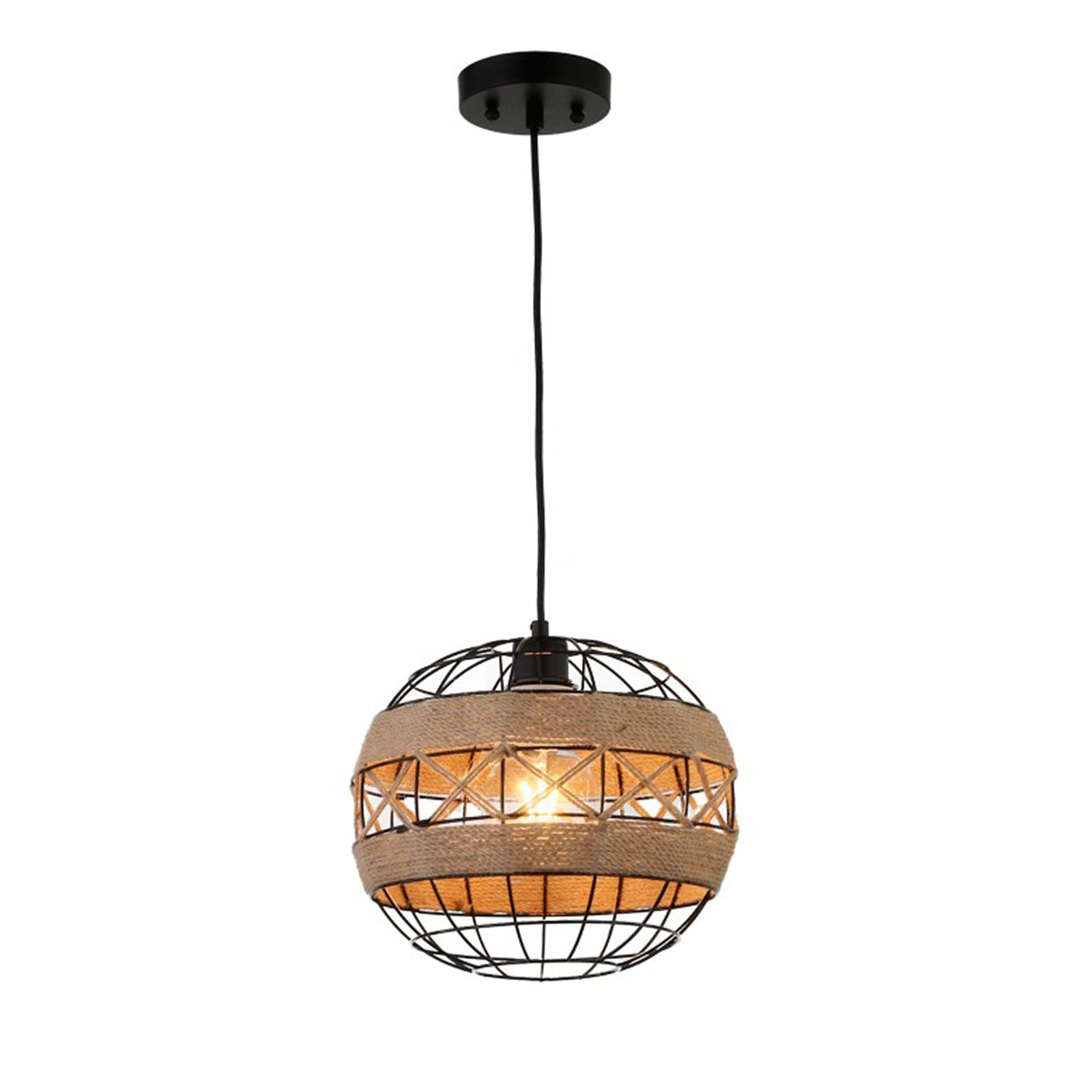 Candelabros colgantes de diseño industrial con cuerda de cáñamo y estructura de hierro