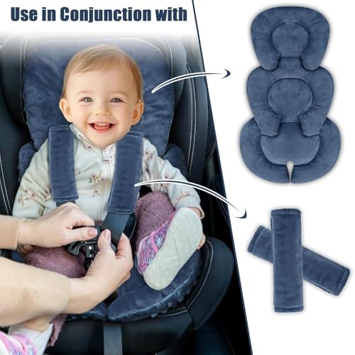 Image of Infant Car Seat Insert Head and Body Support, GFU Reversible Newborn Insert for Carseat with Strap Pads, Soft Stroller Cushion Pillow Insert for Boys and Girls, Fits for Stroller, Swing, Blue