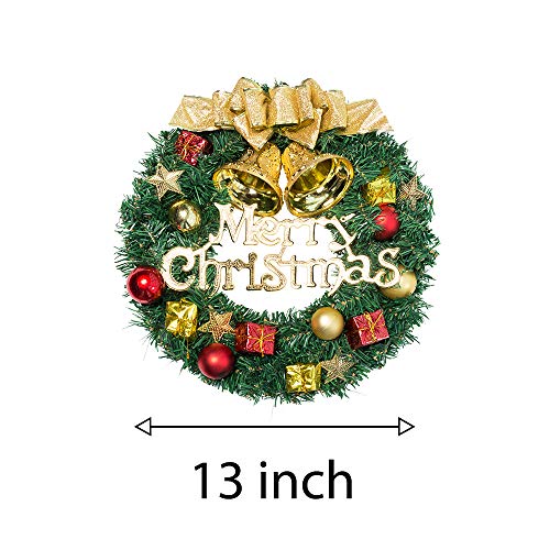 Fanme Christmas Wreath Merry Christmas Front Door Ornament Wall Artificial Pine Garland for Party Décor 13 Inches - Image 5