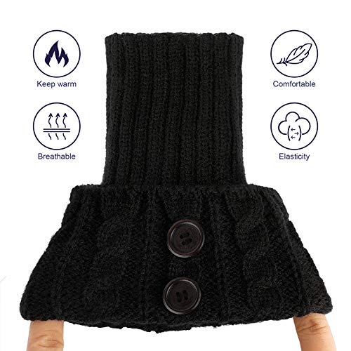 PHOGARY 3 Pairs Winter Warm Boot Cuffs for Women, Crochet Knitted Warm Socks for Girls Short Leg Warmers Boot Topper Socks Leg Cuffs Gift (Black+Beige+Grey)4