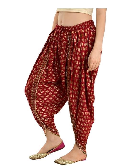 Women Printed Harem Pants, Patiala Dhoti Salwar Pants Red/Gold