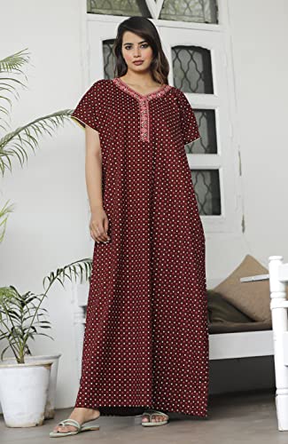 Image of G4Girl Pure Cotton Embroidery Nighty for Women's | Night Gown | Nighty | Nightdress | Maxi | Sleepwear | Jaipuri Nighty | Nighties | Gown