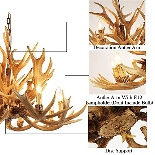Hubrin Farmhouse Antler Chandelier 12 Light, Double Layer Antler Light Fixtures, 4 Different Antler Composition Deer Antler Chandelier Lighting For Living Room,Bar,(Light Yellow) #TOP3