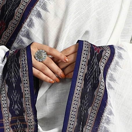 Image of Cotton Dupatta with weaving and Ikat woven border from the Weavers Stole for Girls & Women