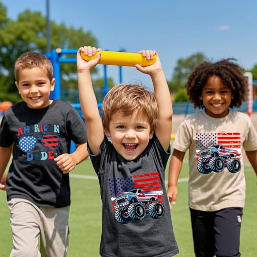 Image of Boys Girls 4th of July Shirts American Flag Tees Kids Patriotic Independence Day Memorial Day Tops 2-7 Years