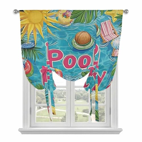 LOVE HOME DAY Tie Up Curtains for Kitchen Windows,Summer Pool