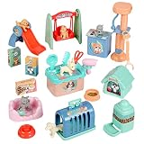 TAKIHON Dog House Toy Set for Kids,Puppy Pet Care Playset,Pretend Play Toys with 6pcs Realistic Deta