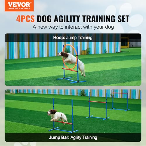VEVOR Agility Set Hunde, 4-teiliges Set – verstellbare hohe Hürden und Sprungring, Welpen-Hindernisparcours-Starter-Set mit Stangen-Aufbewahrungstasche für Hinterhof, drinnen, draußen