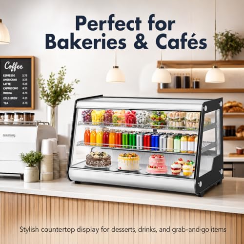 Image of 8.1 Cu.Ft Commercial Glass Door Refrigerator | Countertop Display Fridge with LED Lighting for Bakeries, Cafes, Convenience Stores | Energy Efficient, Adjustable Shelves, Auto-Closing Door