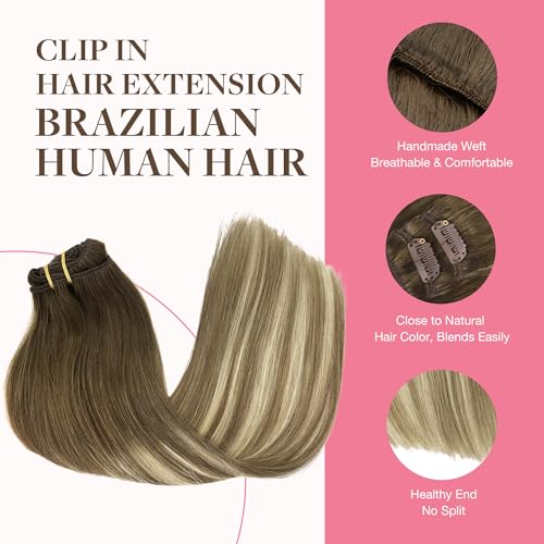 Image of GOO GOO Clip in Hair Extensions Real Human Hair Balayage Remy Extensions