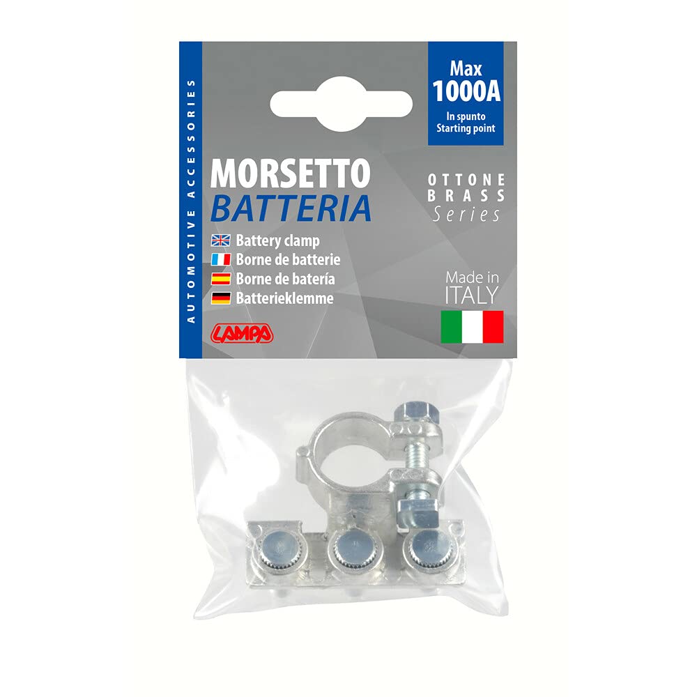 Lampa 69909 Morsetto Batteria zincato, Fissaggio Cavo a capocorda su Vite - Foro capocorda Ø 6/6/6 mm - Polo Positivo