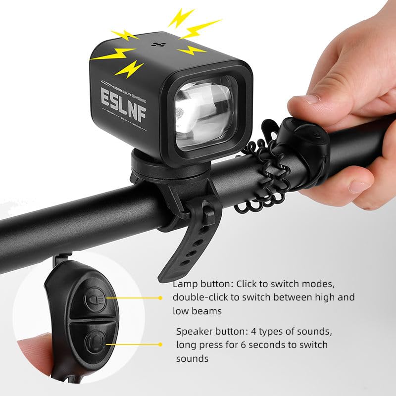 Image of 800 Lumens Bicycle Headlight with Cutoff Beam & Remote Control, USB Rechargeable Bike Light, Waterproof Aluminum Alloy Front Light with Horn, Long Range Night Riding Safety Light