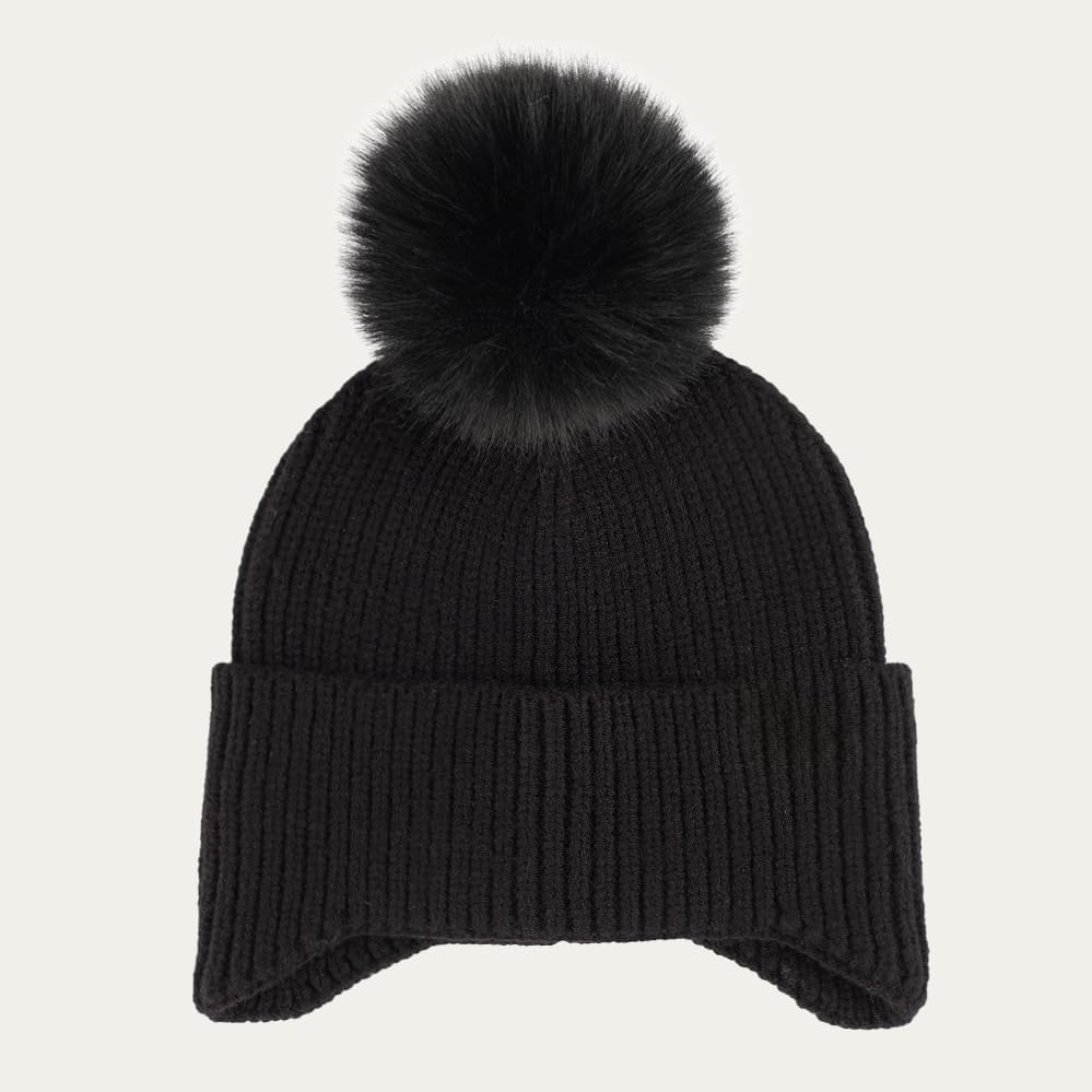 C.C Kids Ear Flap Fur Pom Beanie for Boys Girls - Comfortable Soft Warm Children Youth Knit Skully Hat with Faux Fur Pom - Image 5