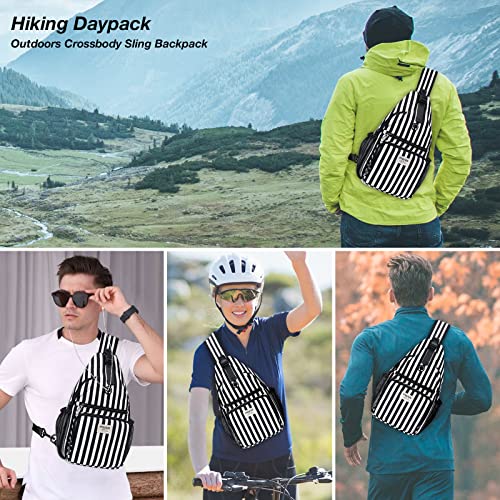 MOSISO Crossbody Sling Backpack Hiking Daypack, Vertical Stripe Sling Bag with Front Raised Pocket Travel One Shoulder Chest Bag, Black2