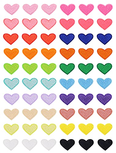 Tupalizy 1 Inch Iron On Patches for Clothing Repair Embroidered Heart Patches Sew on Appliques Decals for Hats Jeans T Shirts Jackets Backpack Shoes Men Women DIY Craft Projects, 60PCS (Multicolored)