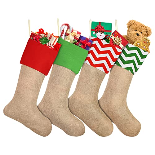 JInSEY Burlap Christmas Stockings 4 Pcs Christmas Stockings Bulk 18" Large Original Burlap Stockings for Christmas Decorations