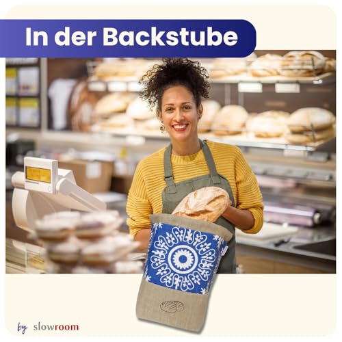 Foto von slowroom Brotbeutel 30 x 34 cm und Brotkorb 2 in 1 - Brotkorb Stoff - doppelte Leinenschicht - Brötchenbeutel Atmungsaktiv und Dekorativ - Brotkörbchen Leicht zu Pflegen, Azur