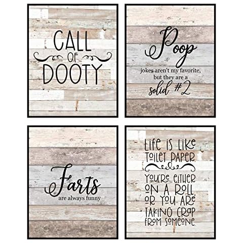 Silly Goose Gifts - Bathroom Themed Wall Art - Farm House Style Print Artistic Bath Decoration - Small Unframed Rustic Funny Humor Gift Set Pictures, Quotes, Rules Restrooms Decor - Beige Cover