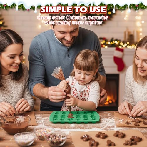 Image of HKNMTT Christmas Silicone molds for Xmas Candy Chocolate Wax Decor, 60 Cavity 11 Shapes Gummy Mould, Including Tree Santa Cane Hat Socks Elk Gingerbread Man Bell Glove Snowman Food Grade DIY Set