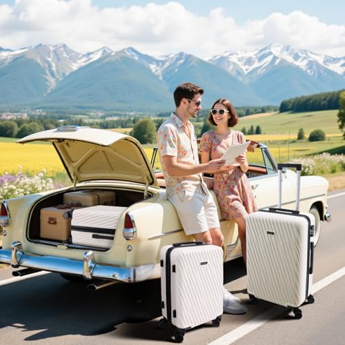 Hoteel 3 Piece ABS Hardshell Luggage Set, 4-Year Limited Warranty, Spinner Wheels, TSA Lock, Wet/Dry Separation Compartment, 20"/24"/28" Suitcase, Beige2