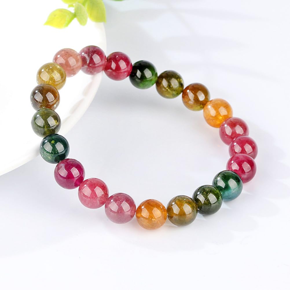 Pulseras con Cuentas de Cristal para Mujer, Pulsera Colorida de Cristal de turmalina Pulseras elásticas con Cuentas de Chakra de 6-13 mm, Joyas para Mujer con Piedras Preciosas,Collection,10mm