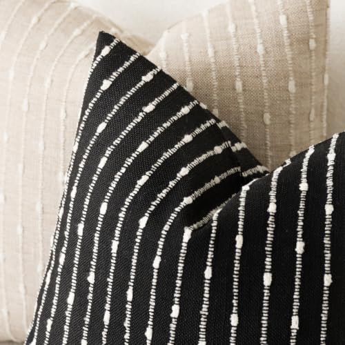 Image of Foindtower Decorative Striped Boucle Throw Pillow Covers 18x18 Inch Black