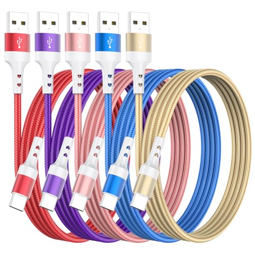 USB C Câble de chargeur téléphonique, câble de chargeur rapide de type C, 5 Boîte(3/3/6/6/6/10ft), Nylon tressé USB A à USB C Câble pour iPhone 17/16/15 Series, Samsung, Google et tout autre appareil compatible USB-C