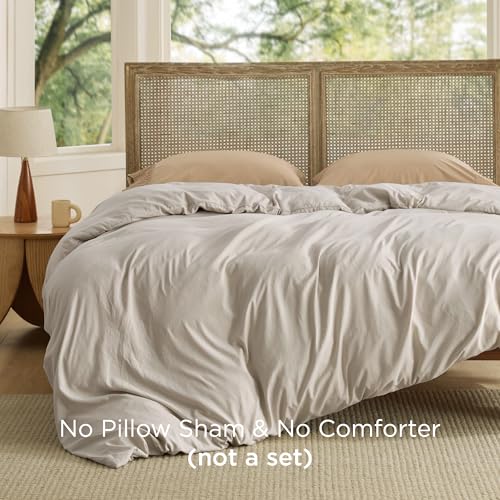 Image of Bedsure Duvet Cover Full Size Only - Prewashed Cotton-Like Polyester Extra Soft All Season Bedding, Includes 1 Duvet Cover 80x90 Inches with Zipper Closure, Linen, (No Comforter)