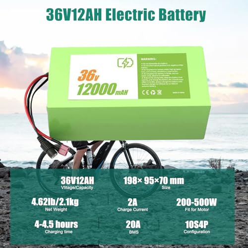 Image of 36V12000mAh Rechargeable Battery 20A BMS,Electric Bike Scooter Lithium Battery for Electric,Scooter,Bicycles,Motorcycle (200-500W Systems)