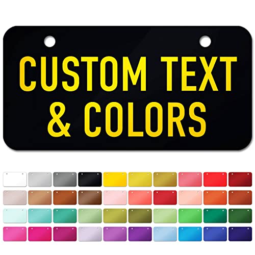 Mini License Plate, Custom License Plate for Bikes, ATV, Kids Car, Kids Bike, Golf Cart, Wagons and Key Rings | 2x4 Inch Metal - 40 Colors, 20 Fonts | by: My Sign Center, USA