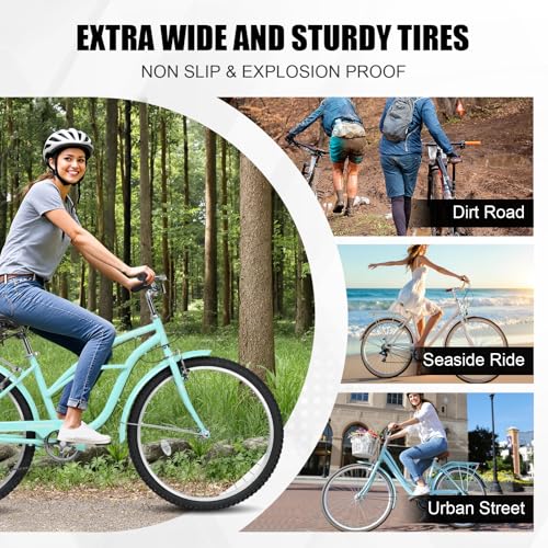 Women Bike, 26 Inch Beach Cruiser Bike, 7 Speed Commuter