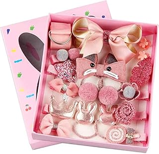 Girls Hair Accessories Gift Set, HQCM 18 Pieces Children Hair Clips Set for Christmas Birthday Gift, with Hairpins Ropes Bows Ties Barrettes Head Ornaments Silk Ribbon