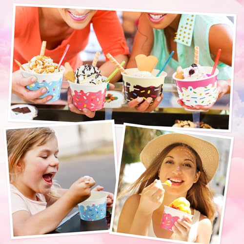 Image of Zopeal 120 Pcs 9oz Ice Cream Bowls Bulk Dessert Ice Cream Cups Paper Treats Sundae Cups Disposable Birthday Party Decorations for Hot Cold Food Soup Yogurt Cupcakes Supplies(Cute Style)