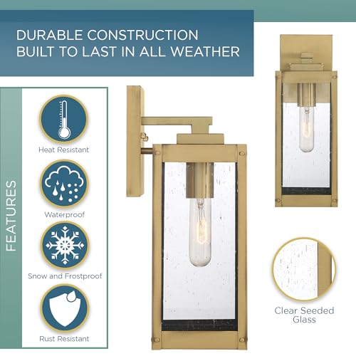 Image of Quoizel Westover 14.25 inch Outdoor Wall Lantern, Antique Brass | 1-Light, Clear Seeded Glass, Outdoor Wall Light, Modern Industrial