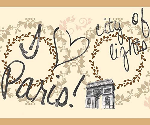 Dundee Deco DDAZBD9074 Frise de papier peint à décoller et à coller - Moderne beige Paris City of Lights - Design rétro - 4,57 m x 17,78 cm - Autocollant