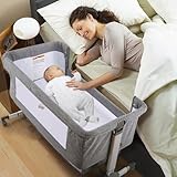 Kisdream Baby Bassinet Bedside Co-Sleeper Bed: Portable Cosleeper Crib Safe Cradle Bassinette Next to Tall Parent Bed Side Attached Cosleeping for Newborn & Infant with Adjustable Height