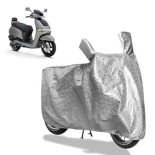 Image of Sulfar Bike Cover for TVS iQube (Standard /S /ST (EV)) | Waterproof, Dustproof & UV Protected | All Weather Two Wheeler Cover (Silver) New 2026 Variants