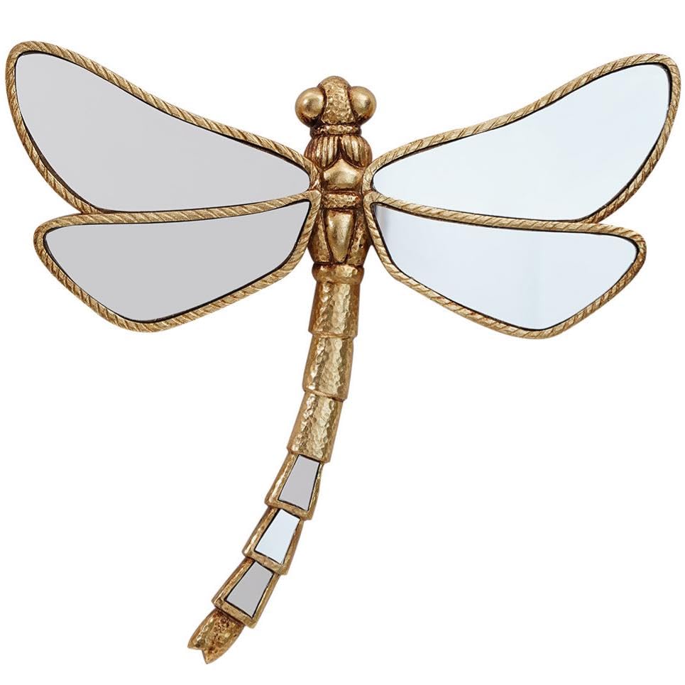Gold Dragonfly Mirror Wall Decor - Gold, Handmade Dragonflys Wall Decor, Creative Butterfly Mirror Glass WallDecor, Perfect for Victorian and European Themed Homes (X Dragonfly, Small)