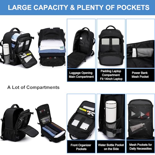 Handgepäck für Ryanair 40x20x25 Klein Handgepäck Rucksack für Flugzeug 20L Reiserucksack für Herren und Damen mit USB Ladeanschluss Reisetasche 14 Zoll Laptop Rucksack, Schwarz