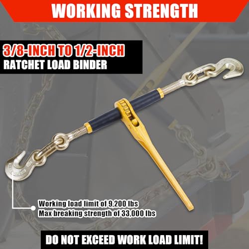 Image of 3 /8-1 /2 inch Ratchet Load Binder G70 9200Lbs for Flatbed Trailer, 4Pk | G70 steel binder, 9200lbs working load, grab /slip hooks, zinc-dichromate rust-proof, secures cargo on flatbed /trailer, 4pk