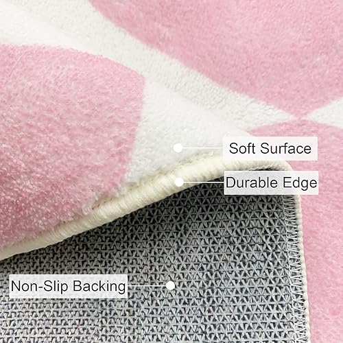 USTIDE Area Rug Modern Pink Checkered Rug for Living Room Bedroom Grid Area Rug Soft Washable Rug with Non-Slip Backing Large Indoor Carpet for Home Decor 120x180cm - Image 3