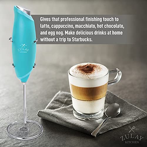 Image of Zulay Kitchen Powerful Rechargeable Milk Frother Handheld Lux Foam Maker for Lattes, Teal, Rechargeable