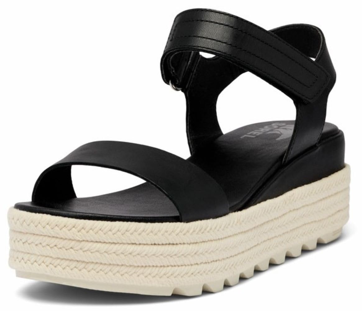 Sorel Women's Cameron Flatform Sandals, Black/Chalk, 6 UK