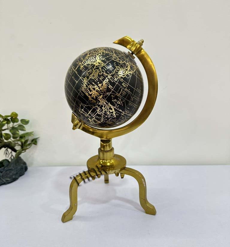 Nautical Rotated World Map Globe With Base Nautical Home Designer Series Globe, Old World Style Globe, Raised Relief, Charred stand Baser black globe