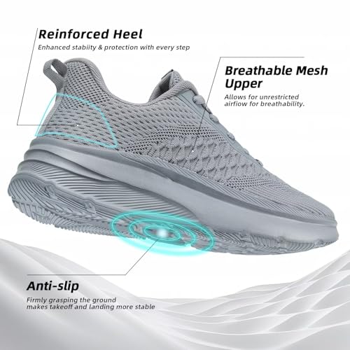 Image of KEEZMZ Mens Walking Shoes Lightweight Breathable Tennis Running Shoes Mesh Non-Slip Casual Comfortable Fashion Sneakers Work Gym Workout Athletic Sport Trainers Grey, 9.5