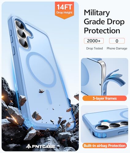 Image of FNTCASE for Samsung Galaxy S25 Plus Case: Samsung Galaxy S24 Plus Phone Case [Fit with Magsafe] Translucent Matte Case [Screen Protector] Military Grade Shockproof Protective Phone Cover-Light Blue